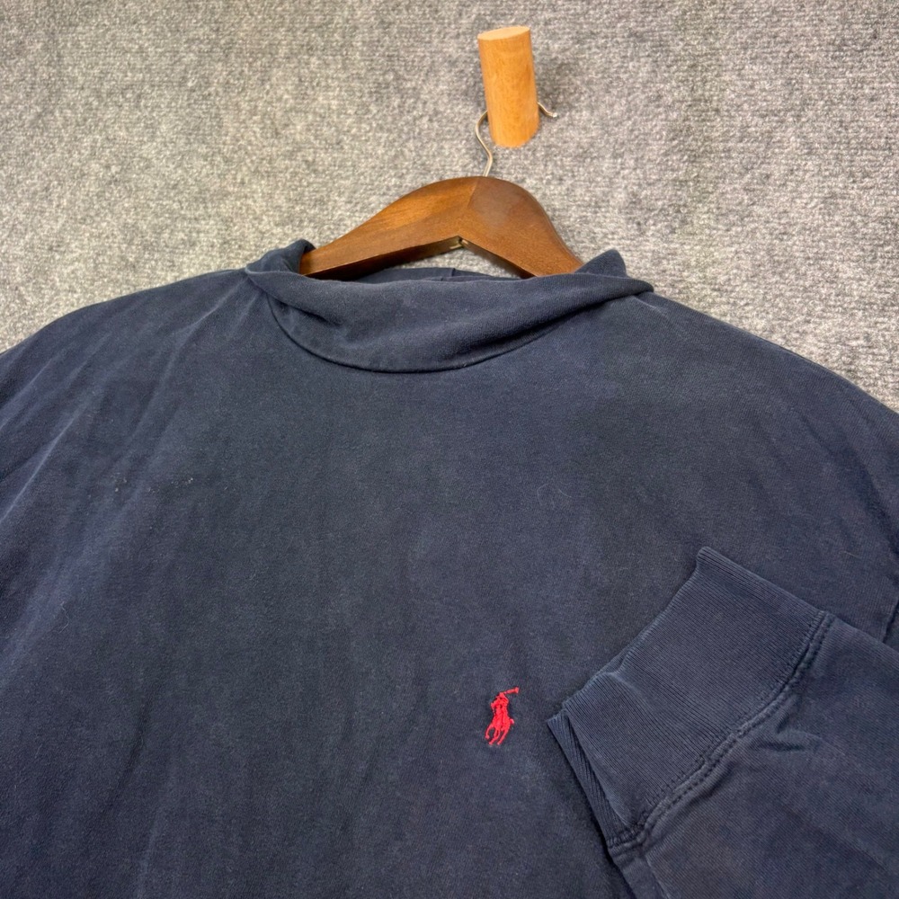 Polo Ralph Lauren Mock Neck Shirt Mens XL Navy Blue Cotton Long Sleeve Vintage